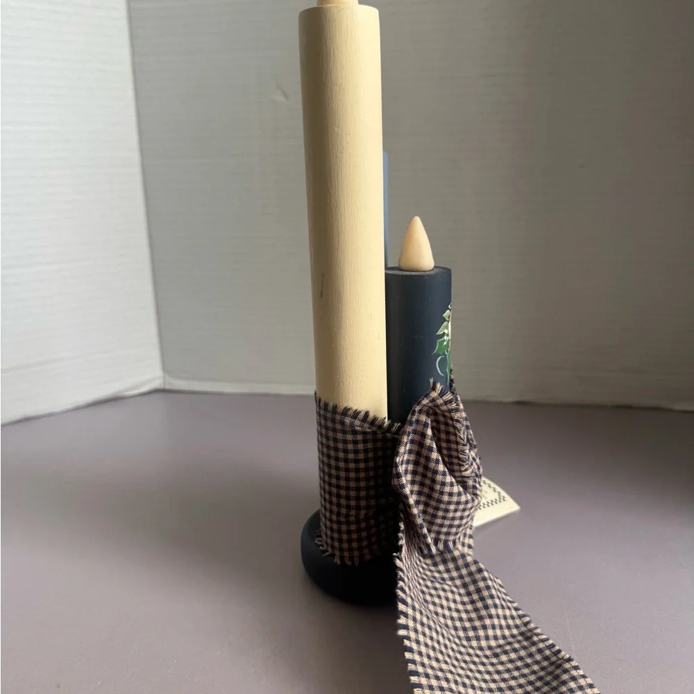 Wood Triple Taper Candle Hand Painted